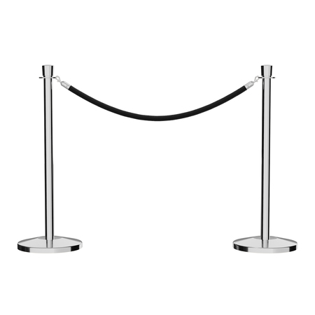 MONTOUR LINE Stanchion Polished Stainless Crown Top Set of 2 with 6 ft. Black Rope C-CN-PS-VL310BK6-KIT